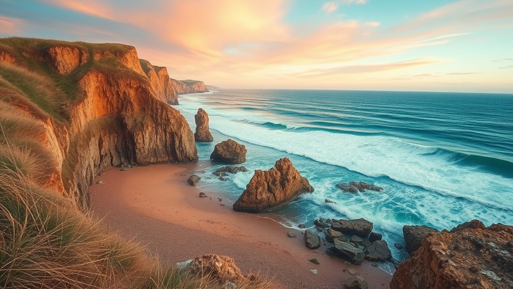 rugged cliffs and waves