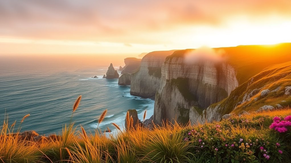 rugged cliffs ocean sunsets